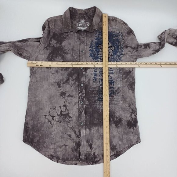 Helix Brown Tie Dye Velvet Crosses Graphic Button Down Shirt Men's L Long Sleeve - Picture 6 of 6